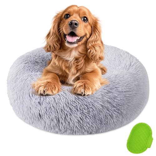 KIMIGO Cuccia morbida per cani di taglia grande,Cuccia Cane Interno,Letto Rotondo Per Cane con Pennello,Lavabile,Fondo Antiscivolo,Diametro 50 cm,Pet Bed con Bordo Rialzato