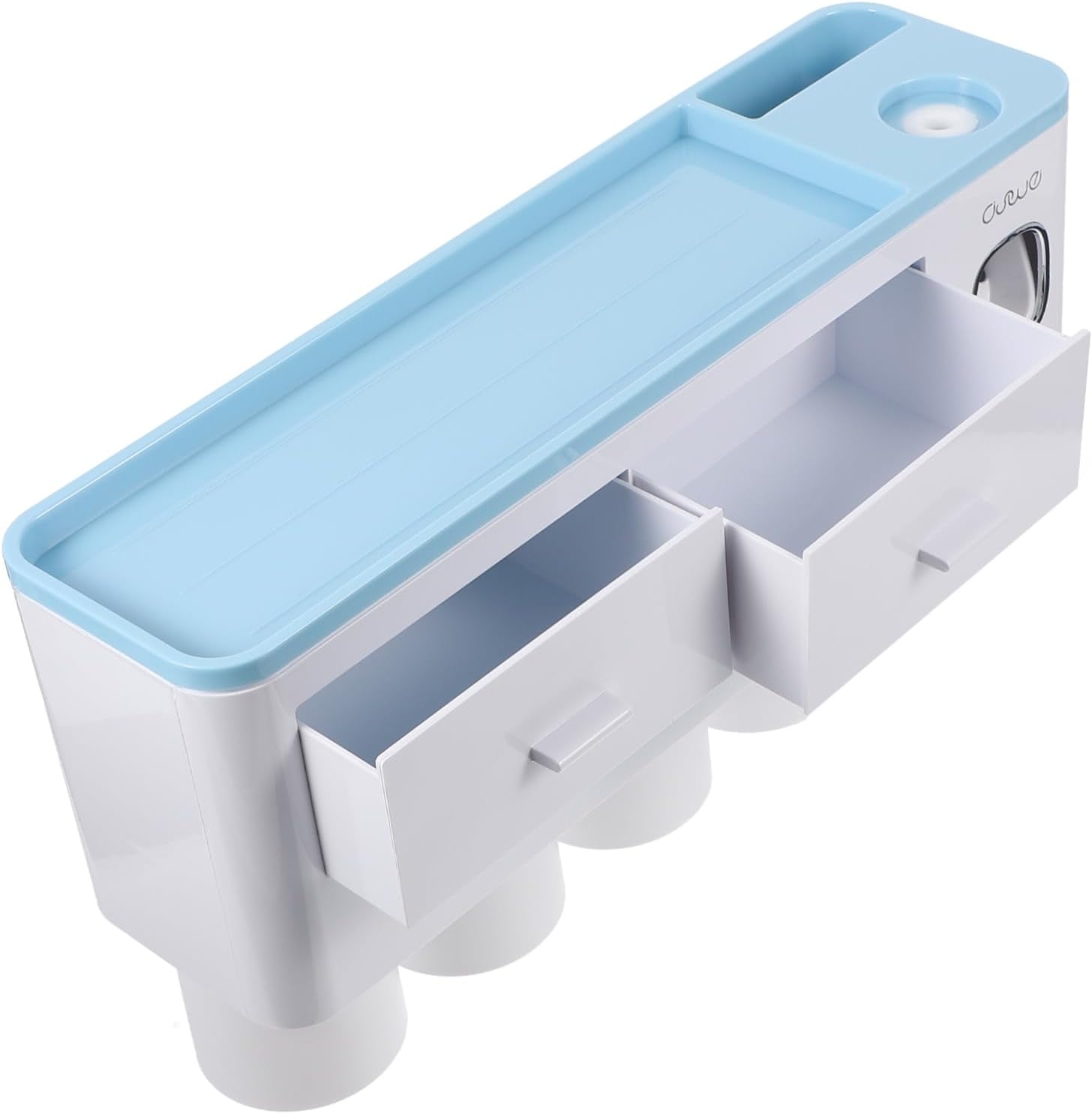 1pc Wall Mounted Toothbrush Holder and Toothpaste Squeezer Bathroom Organizer for Toothbrushes and Gargle Cups Easy Installation Without Drilling Material Four Cups