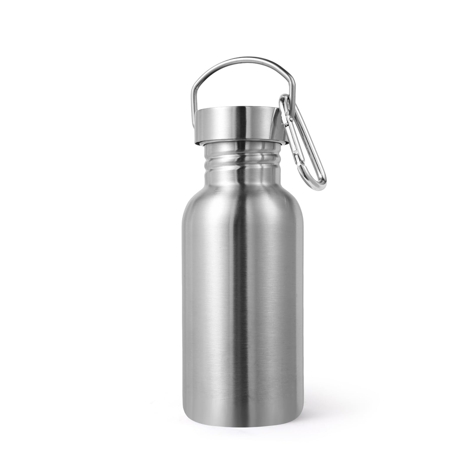 Volhoply 16oz Uninsulated Single Walled Water Bottle Stainless Steel Kids Water Bottles with Handle Carabiner BPA Free 18