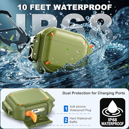 Image of RFUNGUANGO IP68 Waterproof AirPods Pro 3 Case with Lock, Green