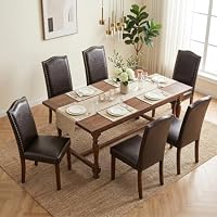 Set of 6 HAPPYMONT Upholstered Dining PU Leather Kitchen Chair (Brown)