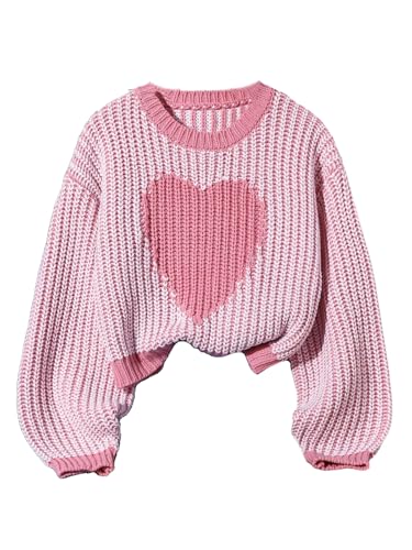 Image of BEAUDRM Girl's Cute Bow Sweater Crew Neck Long Sleeve Drop Shoulder Loose Pullover Tops