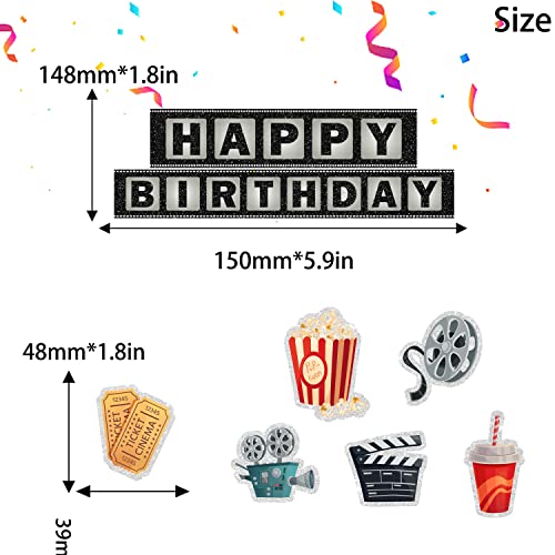 Movie Night Happy Birthday Cake Topper Set 7-Pc - Perfect For Hollywood-Themed Birthday Parties, Family Movie Nights, And Baby Shower Party Decorations - Sugargera #TOP1
