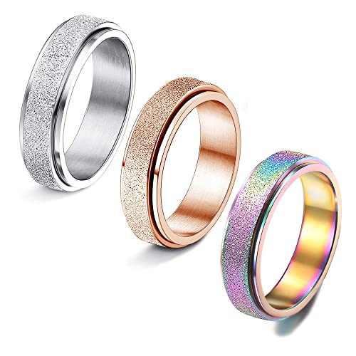 Kakonia 3 Stücke Edelstahl Spinner Band Ringe für Angst, Fidget Band Ringe für Damen Herren,Cool Stimmung Angst Ringe,Stressabbau Hochzeit Versprechen Band Ringe Cover