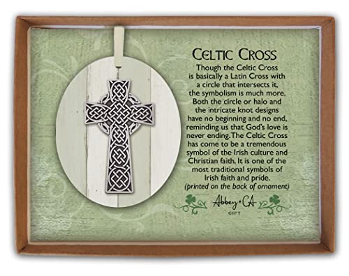 Abbey & CA Gift Celtic Cross MDF Ornament On Cream Ribbon Gift Boxed