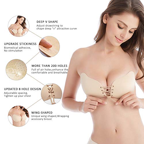 Sticky Bra Strapless Backless Bra Push Up Adhesive Invisible Lift Up Bras 2 Pairs C Beige/Black #TOP3