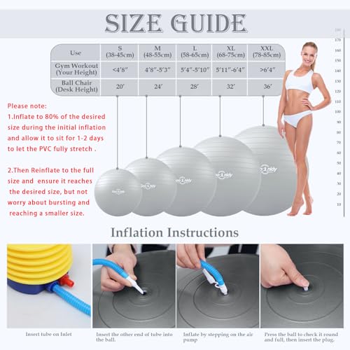 Image of Soft Exercise Ball, Pilates Yoga Ball Chair, Workout Equipment with Pump