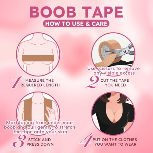 Boob Tape Kit for Women - 8M (26.3ft) Waterproof & Sweatproof Breast Lift Tape + 2 Reusable Silicone Nipple Covers - Ultimate Support for Strapless Dresses Beige3
