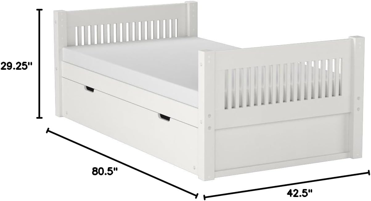 Camaflexi Mission Style Solid Wood Platform Bed with Trundle, Twin, White