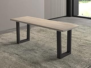 Hallowood Furniture Dudley 120cm Wooden Dining Bench - Industrial Style Black Metal U Shaped Legs - Modern Kitchen Benches for Dining Room, Home, Restaurant & Café