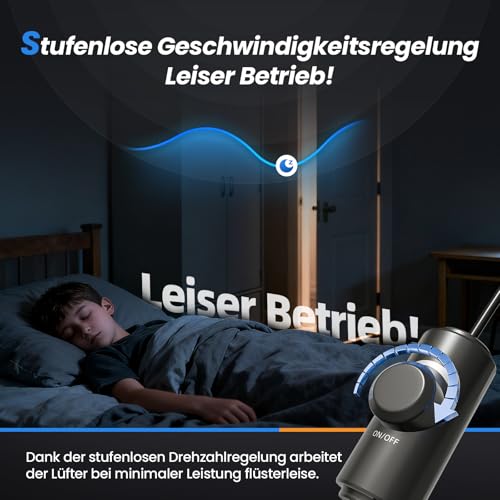 QiCrafe Regelbarer Rohrventilator 100mm mit Drehzahlregler, leiser Inline Abluftventilator Belüftung mit Doppelkugellager-Motor und Überhitzungsschutz für Keller, Garage, EU-Stecker, 3 m Netzkabel
