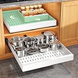 2 Pack Pull out Cabinet Organizer, Expandable Width(14'-24'), Depth(13'-24') with 3 Rails, Slide Out Drawers With Raising Pad for Framed Cabinets, with Adhesive Film for Cabinets in Kitchen, White