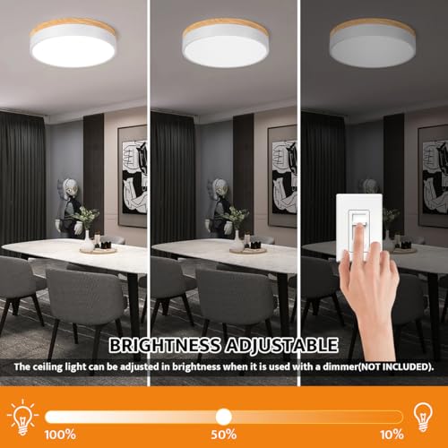 Yiisem Dimmable Wood LED Flush Mount Ceiling Light, 2700K-6000K Selectable Modern Round Close to Ceiling Lighting Fixtures, Minimalist White Ceiling Lamp for Bedroom, Kitchen, Hallway, Laundry Room by Yiisem - Image 2