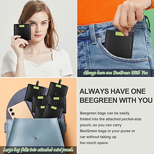 Beegreen Black Grocery Bags Shopping Bags Large Reusable Bags Black Tote Bags 50Lbs 6 Pack With Small Pouch For Women Men Heavy Duty Washable Foldable Nylon Cloth Fabric Kitchen Groceries Bags #TOP3