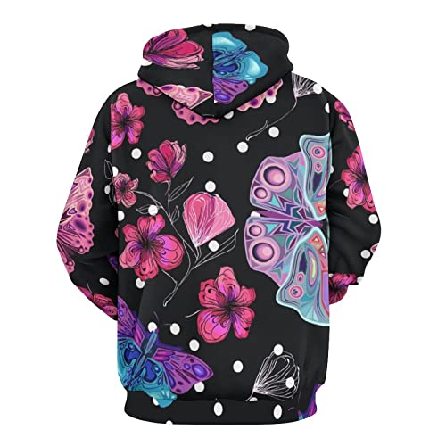 Hoodie Fleurs Papillons Imprimé UMENG - Sweat Pull Capuche Doux S - 3