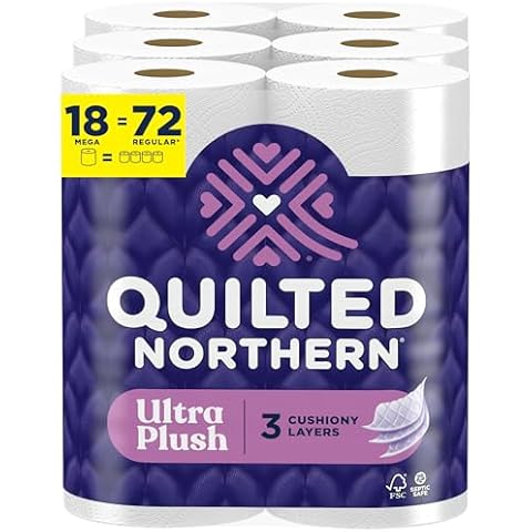 Quilted Northern Ultra Plush Toilet Paper, 18 Mega Rolls = 72 Regular Rolls, 3X Thicker*, 3 Ply Soft Toilet Tissue Cover