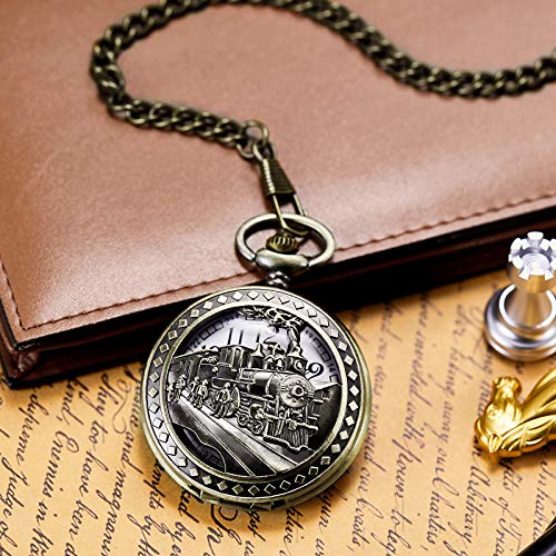 Morfong Steampunk Pocket Watch Men Women 3D Locomotive Steam Train Fob Chain Quartz Watches #TOP5