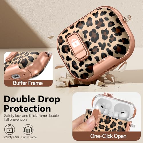 Image of for AirPods Pro 2 /1 Case (2023-2019), with Safty Lock & Phone Stand for AirPods Pro 2 /Pro1 Generation Case Cover for Women Girly with Keychain & Cleaner Kit - Leopard Print