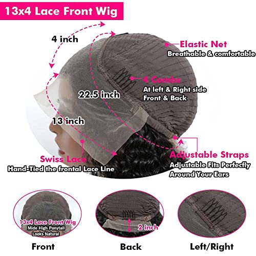 Image of tobasew 32 Inch Deep Wave Lace Front Wigs Human Hair 13x4 HD Transparent Deep Curly Lace Frontal Wigs Human Hair Pre Plucked Glueless Brazilian Virgin Human Hair Wigs for Women Natural Black Color