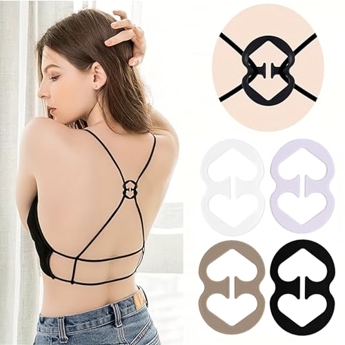 Clear Bra Straps, 4 Pairs Invisible Bra Straps+4Pcs Strap Clips, Adjustable Bra Straps Bra Clips to Make Racerback4