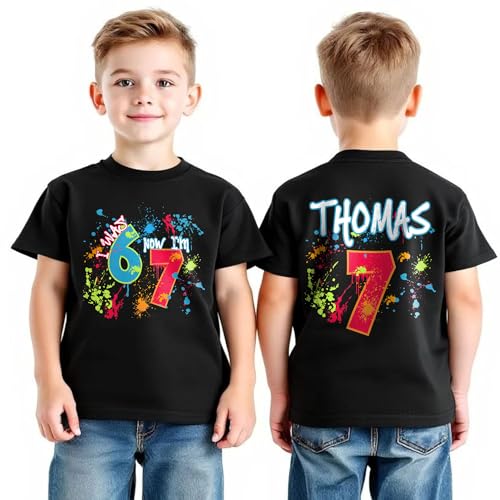 Personalized Six Seven Meme 7th Birthday Shirt Boy, Funny 67 Meme 7 Year Old Boy Birthday Gift, Custom I was 6 Now Im 7 Shirt, Boys 7th Bday Shirts, Boys Girls 2-14 Number Print Tee