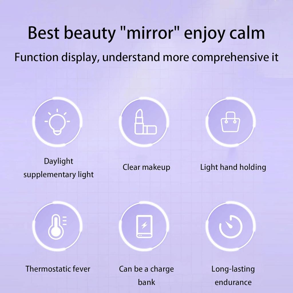 Specchio per Trucco a LED Specchio per ritocco con scaldamani Portatile Leggero Specchio per Trucco Multifunzionale Power Bank