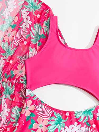 COZYEASE Girls' 2 Piece Sets Print Scoop Neck One Piece Swimsuit with Short Sleeve Cover Ups3