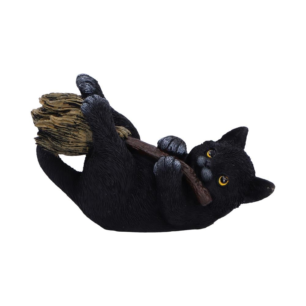 Nemesis Now Magical Mischief, 13.5 Cm Witch’s Broomstick Black Cat Figurine – Hand-Painted Resin Statue Decoration For Witch And Gothic Decor