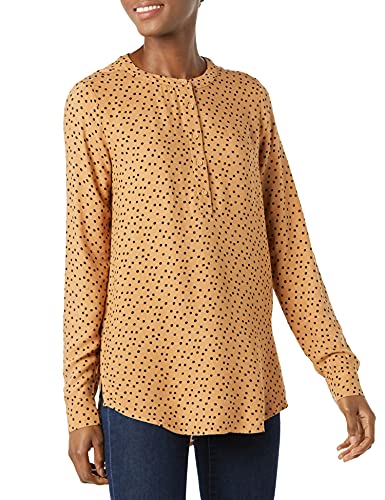 Amazon Essentials Blusa Tejida de Manga Larga Mujer, Negro Camel Lunares, L