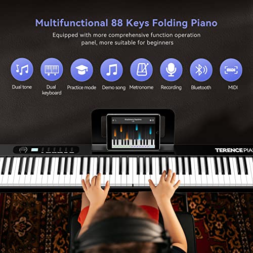 TERENCE Pliable Piano Numérique 88 Touches avec Batterie de 1750mAh semi-lestées Pédale de Sustain MIDI avec support de partitions Bluetooth Sacs pour Piano Câble audio Casque - Les Beatles, Paul McCartney, John Lennon, RIngo Starr, George Harrison TERENCE Pliable Piano Numérique 88 Touches avec Batterie de 1750mAh semi-lestées Pédale de Sustain MIDI avec support de partitions Bluetooth Sacs pour Piano Câble audio Casque – Image 3