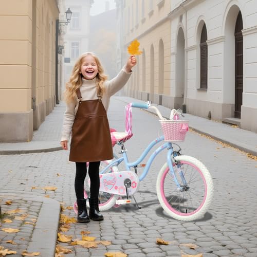 Image of Glerc Petal Girls Bike 12-18 Inch for Ages 2-9, Kids Bike with Training Wheels, Basket & Streamers, Princess Style Kids Bicycle, for Girls