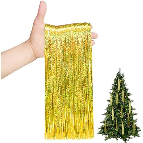 W-Plus Premium Christmas Tinsel Icicles – 1500 Strands of 18.9"x0.06" Laser Silver or Gold Tinsel for Christmas Tree & Holiday Decorations - Gold Cover