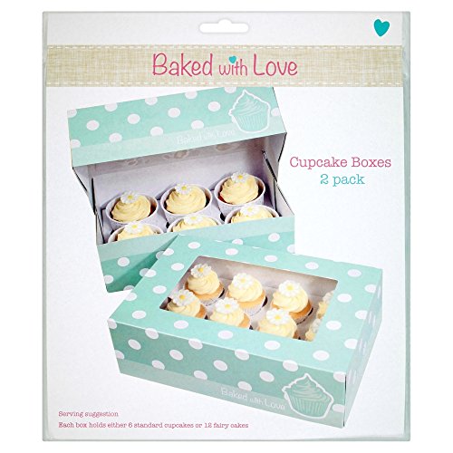 Baked with Love Cup Cake Box, Pack of 12, White, 31 cm (L) x 13 cm (W) x 13 cm (H)