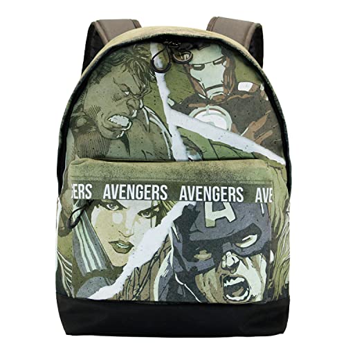 Mochila Marvel Los Vengadores escolar juvenil verde militar 30x43 cm
