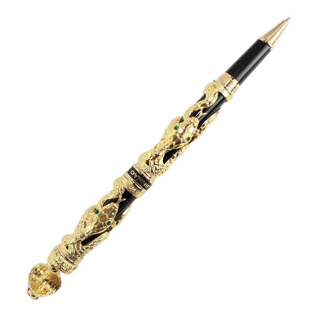 GULLORRollerball Pen Black and Antique Silver Snake 3D Pattern (golden and black)