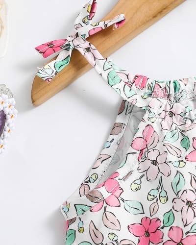 Image of Weebaby Baby Clothes Girl Toddler Summer Outfits Infant Casual Sleeveless Halter Ruffle Tank Cute Short Set Baby Clothing