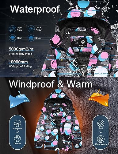 Image of GEMYSE Girl's Waterproof Ski Snow Jacket Hooded Fleece Lined Windproof Winter Jacket