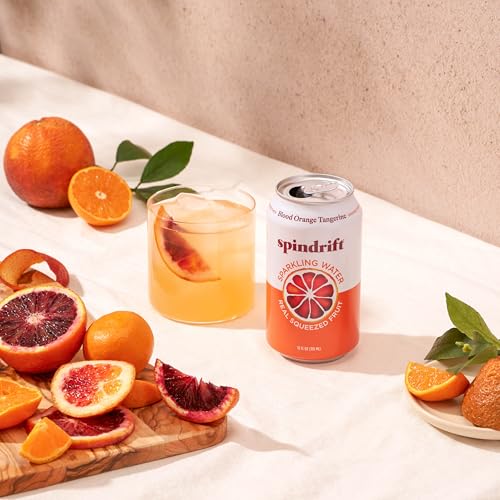 Image of Spindrift Sparkling Seltzer Water, Blood Orange Tangerine Flavored, Made with Real Squeezed Fruit, 12 Fluid Ounce Cans, Pack of 8 Cans