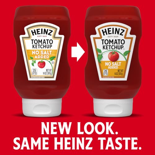 Image of Heinz Tomato Ketchup With No Salt Added Inverted Squeeze Bottle, 1 Bottle, for Easy Sharing and Easy Serving, 96% Less Sodium Than Regular Ketchup, 14 oz