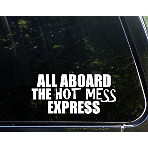 Sweet Tea Decals All Aboard The Hot Mess Express - 8" x 3 3/4" - Vinyl Die Cut Decal/Bumper Sticker for Windows, Trucks, Cars, Laptops, Macbooks, Etc. Cover