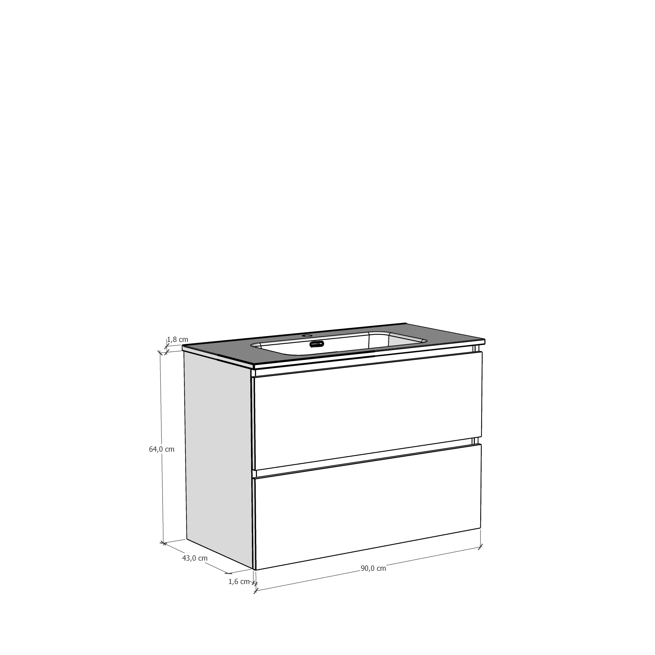 Baikal Mueble de Baño Lia. Mueble MONTADO. 2 Cajones Suspendido con Lavabo Ceramico. Armario de Baño. Cierre Amortiguado. Altura 64cm. 90cm. Negro - Nature