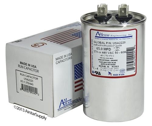 Jard 12828 Replacement - 65 uf / Mfd 370 / 440 VAC AmRad Round Universal Capacitor , Made in the U.S.A.