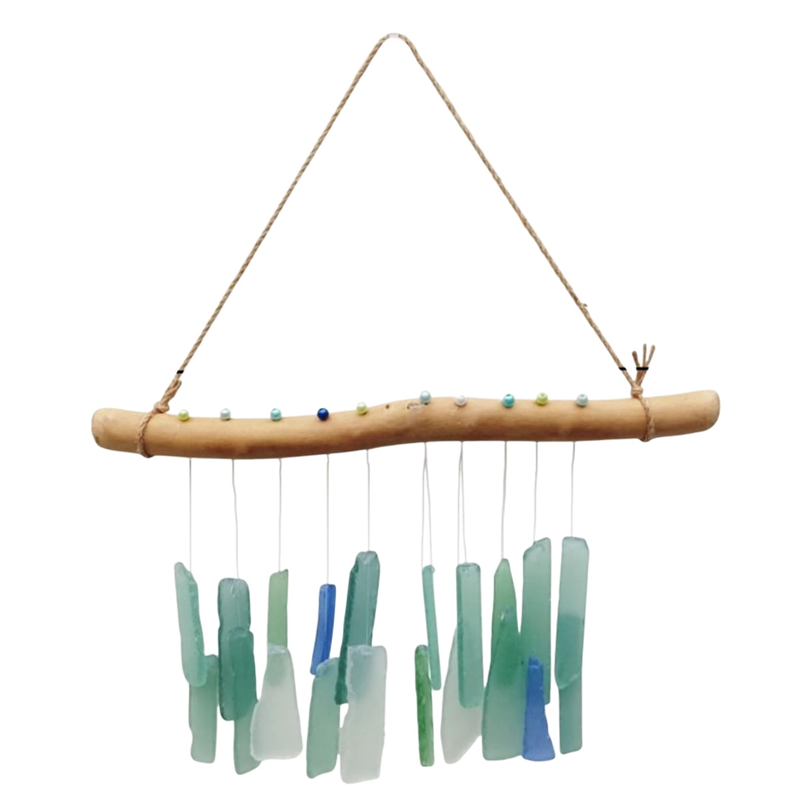 Sea Glass Wind Chime, Handcrafted Glass Wood Windchime, Relaxing Weather-Resistant Hanging Decoration For Garden, Patio, Porch, Balcony, Lawn, Window, Beach, Home 35x30x1.8cm