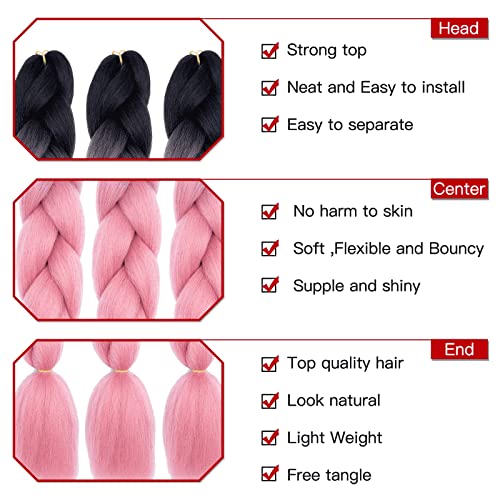 Xtrend 24 Inch 3 Packs Ombre Jumbo Braiding Hair Synthetic Ombre Braiding Hair High Temperature Synthetic Crochet Braids Hair Extensions for Women(3Packs,Black/Orange Pink#) - Image 2