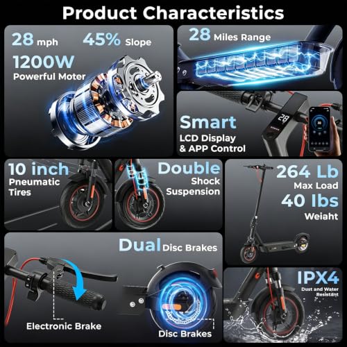 Image of Electric Scooters - Electric Scooter Adults, 1200W /1000W /500W Motor, 28 /25 /21 /18 MPH Top Speed, 10'' /8.5'' Tires, 28 /25 /23 /21Miles, APP Control E Scooter for Teens