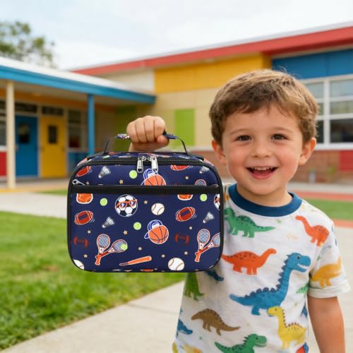 Image of CAMTOP Lunch Box Kids Boys Insulated Lunch Cooler Bag Reusable Lunch Tote Kit for School Travel (Classic Ball)