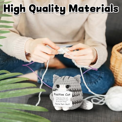 Image of Crochet Toys, Handmade Cat Crochet Animals, Cute Crochet Gift for Home and Office Decor, Emotional Support Animal Toy, Cute Things for Study Table Desk Decoration (7x6 cm, Grey)