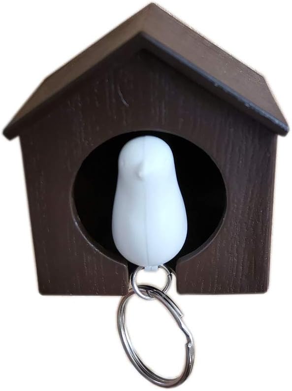 Birdhouse Key Ring - Brown House with White Bird