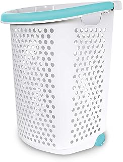 Home Logic 2.0-Bu. Rolling Laundry Hamper Container Bin Storage in White Features Pop-Up