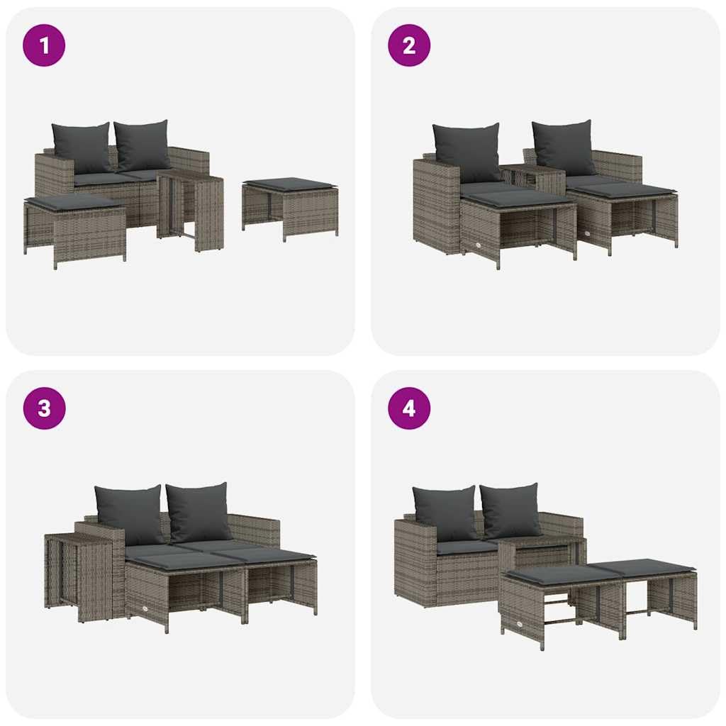 vidaXL Set de Muebles de jardín 5 pzas y Cojines apilables Gris, Conjunto de sofás de jardín, Conjunto de sofás de Exterior, Conjunto de salón de jardín